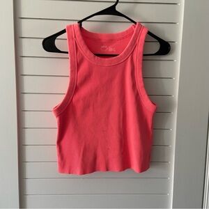 Aerie Ribbed Tank Top Neon Pink Peachy 95% Cotton 5% Elastine Size Large